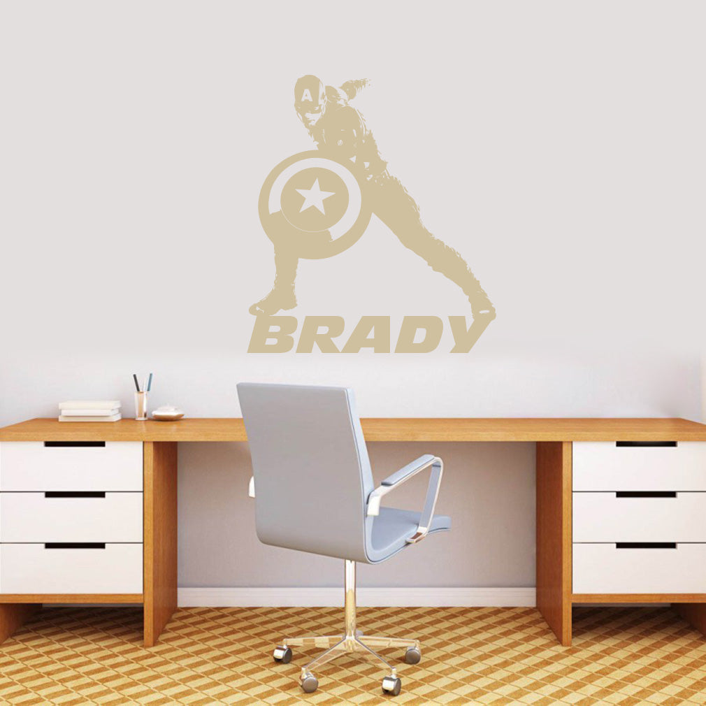 Captain America Super Hero Personalized Wall Sticker Decal Stencil Silhouette ST309
