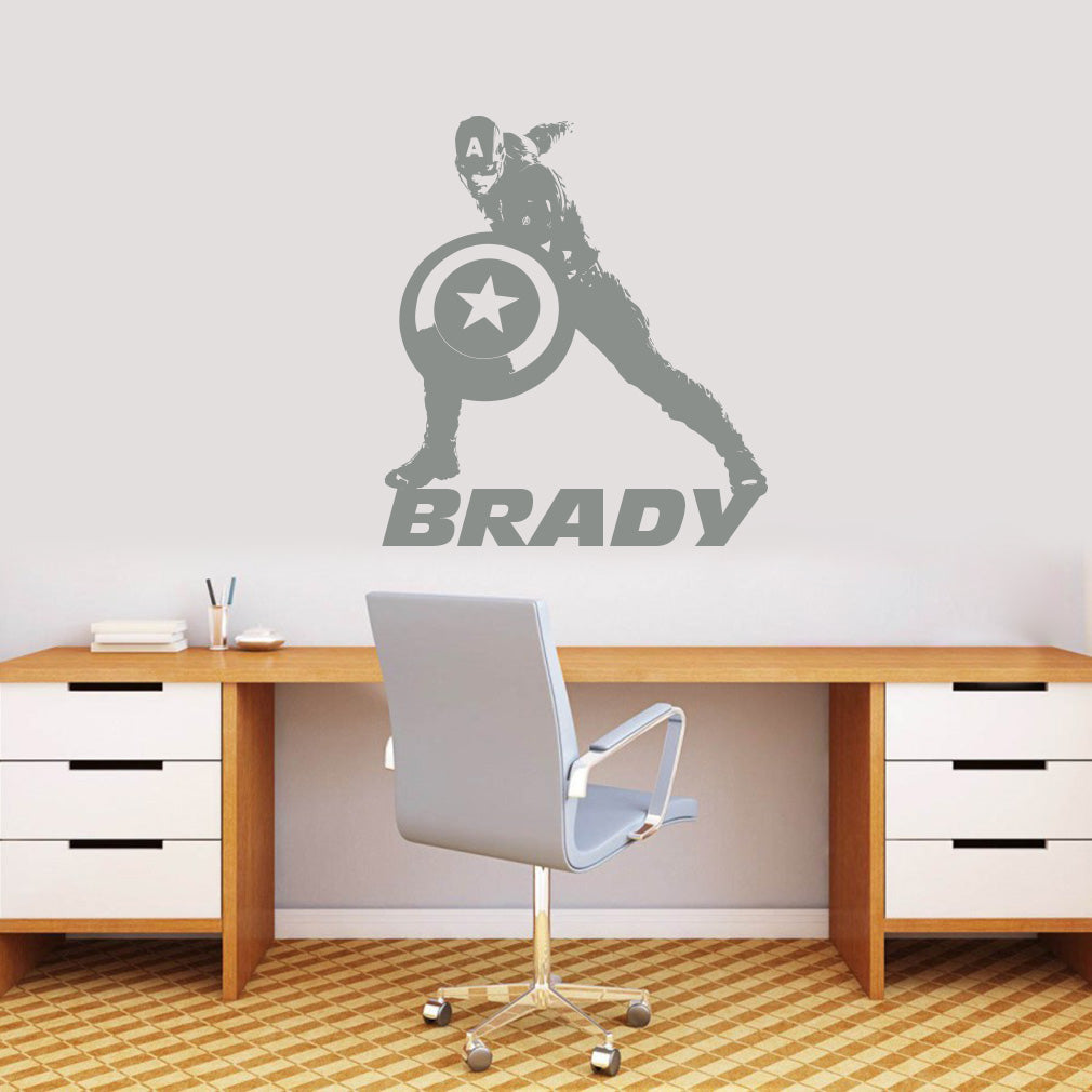 Captain America Super Hero Personalized Wall Sticker Decal Stencil Silhouette ST309