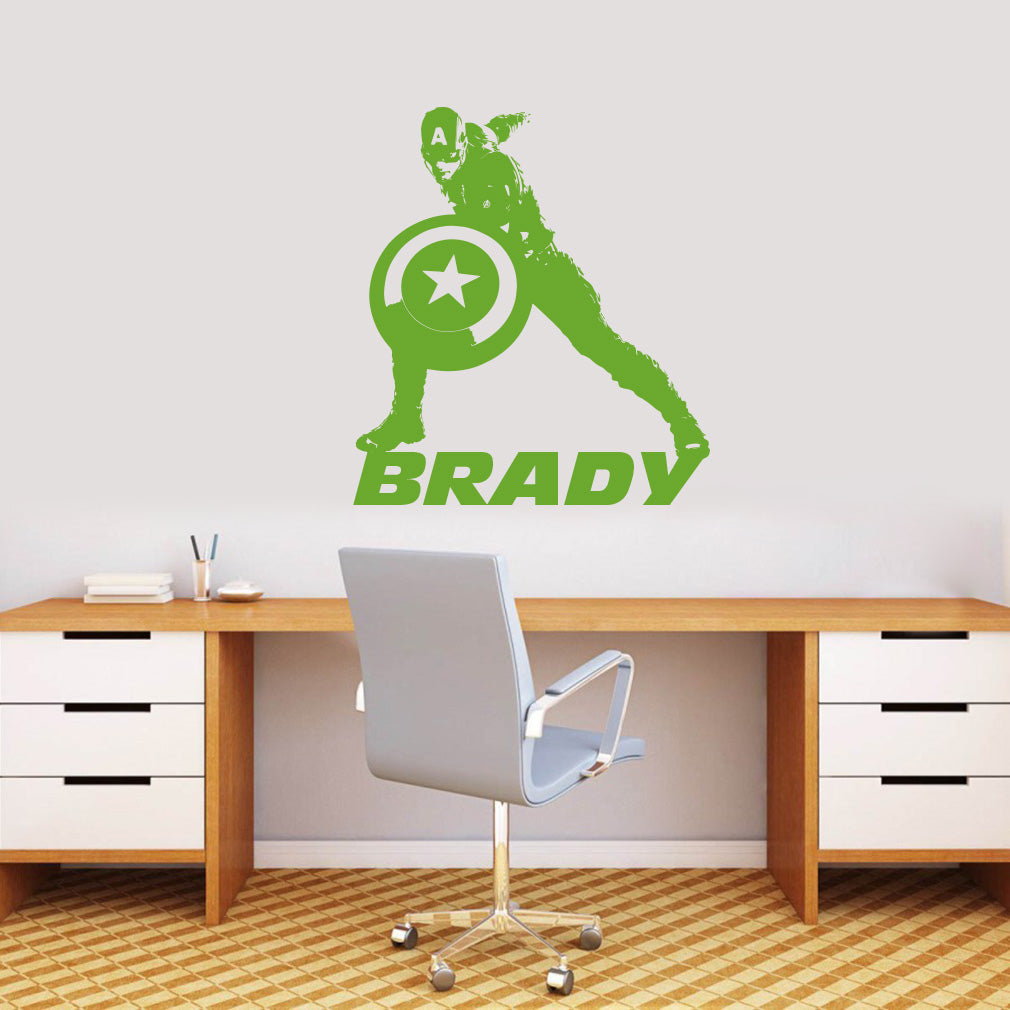 Captain America Super Hero Personalized Wall Sticker Decal Stencil Silhouette ST309
