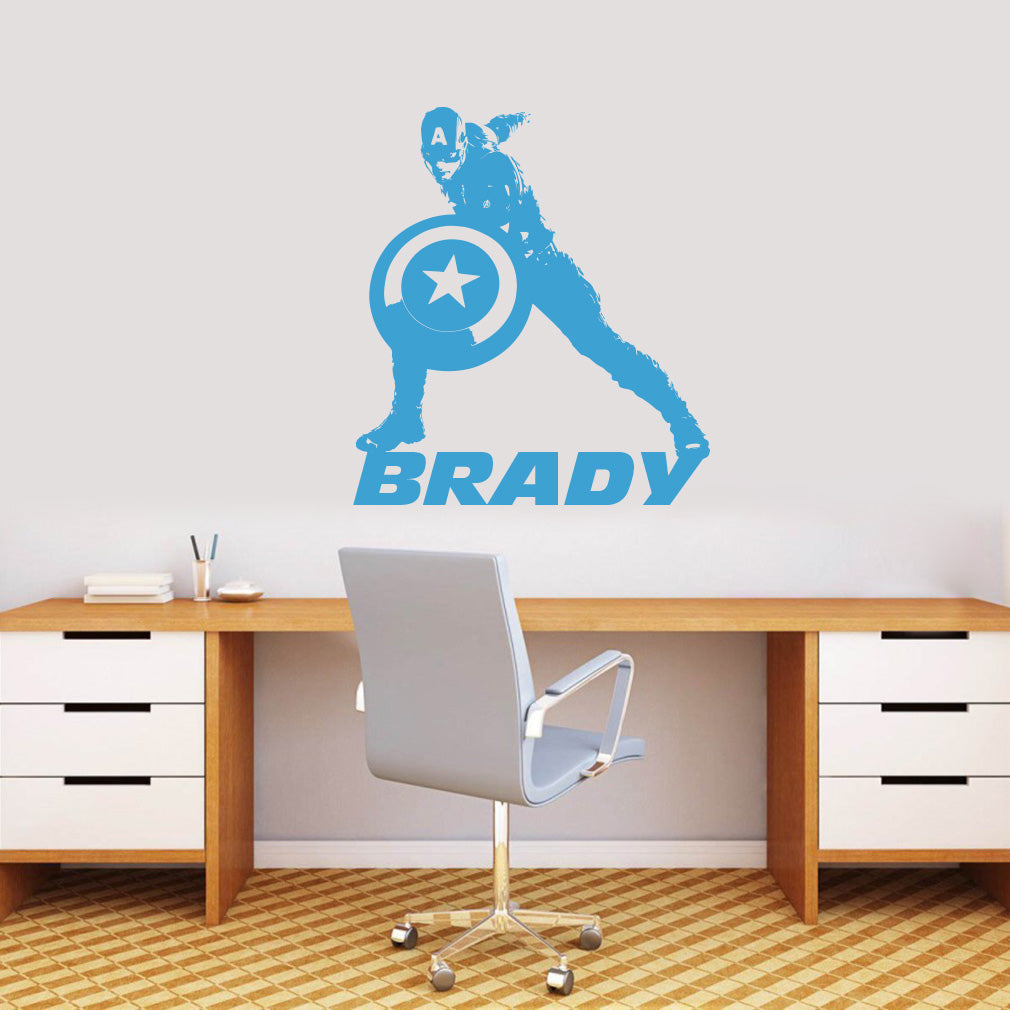 Captain America Super Hero Personalized Wall Sticker Decal Stencil Silhouette ST309