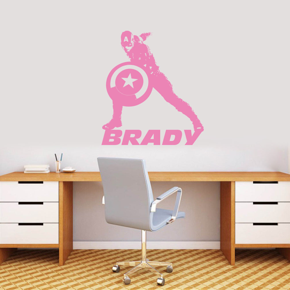 Captain America Super Hero Personalized Wall Sticker Decal Stencil Silhouette ST309