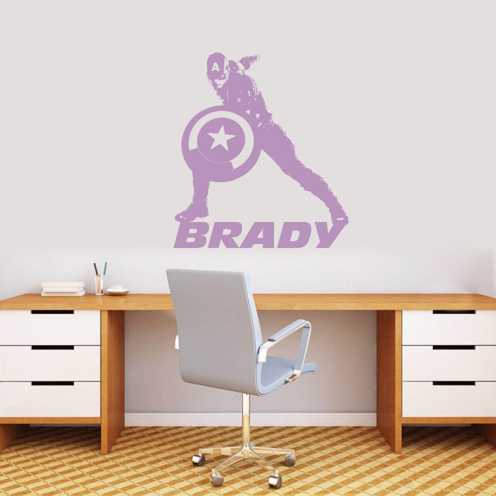 Captain America Super Hero Personalized Wall Sticker Decal Stencil Silhouette ST309