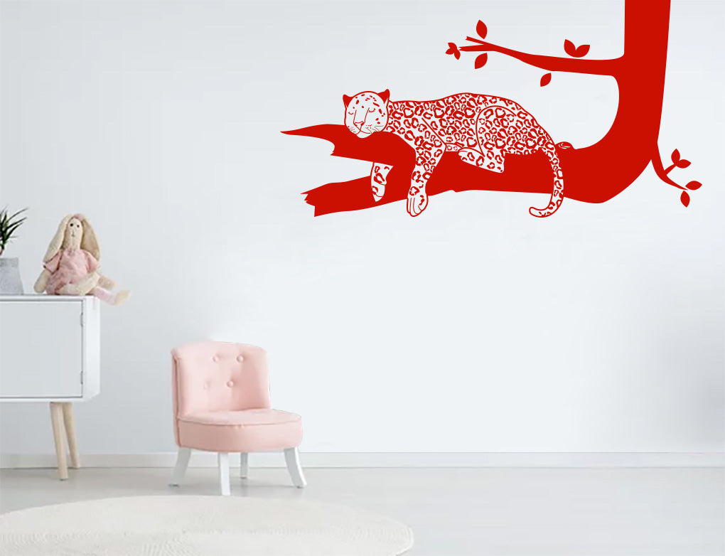 Sleeping Tiger On A Branch Sticker Decal Stencil Silhouette ST330