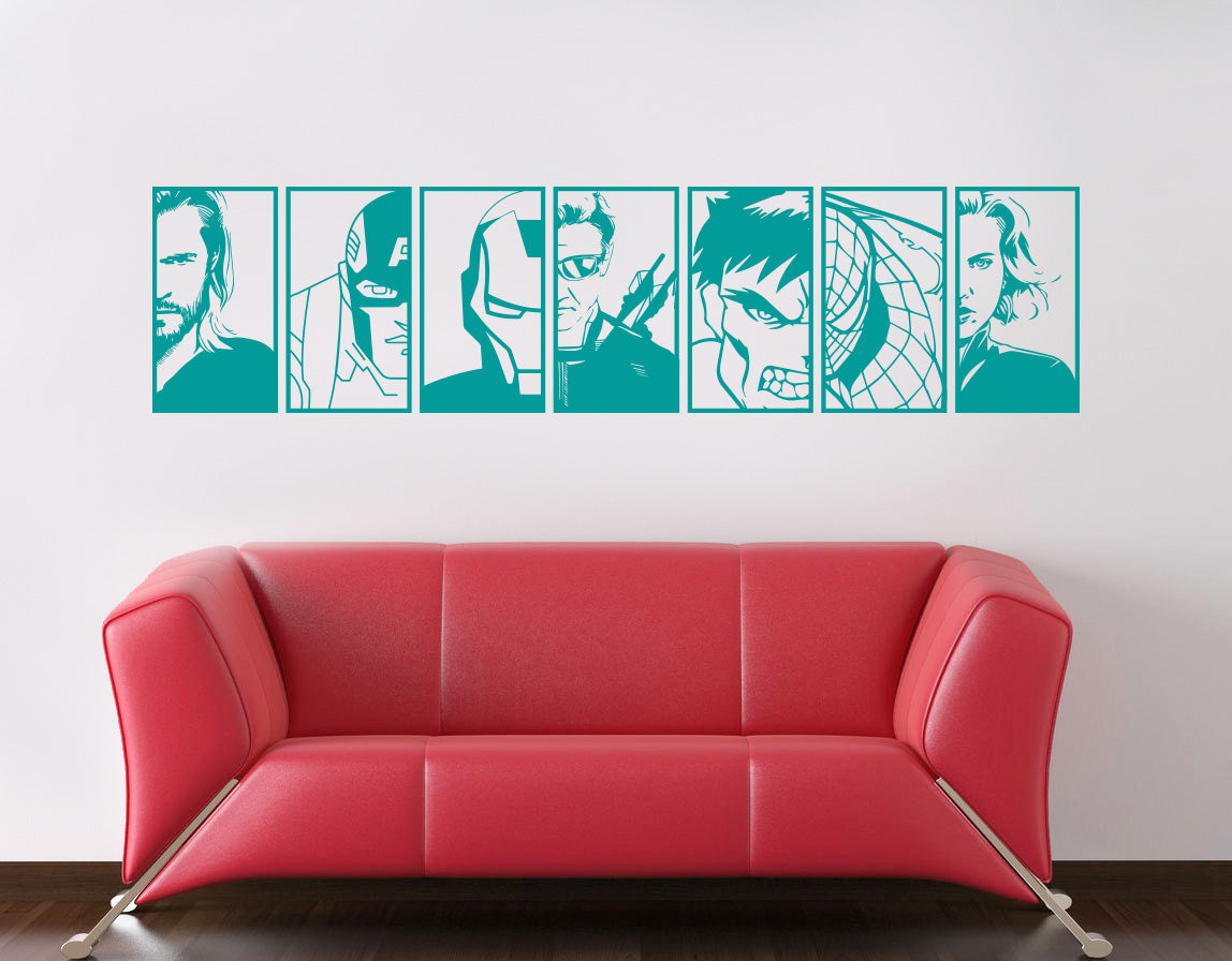 Super Heros PORTRAITS Wall Sticker Decal Stencil Silhouette ST337