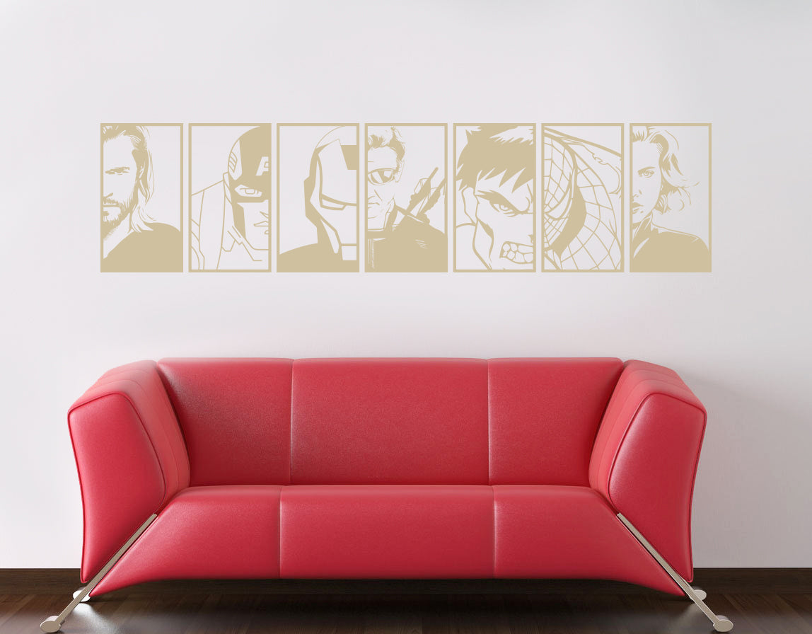 Super Heros PORTRAITS Wall Sticker Decal Stencil Silhouette ST337