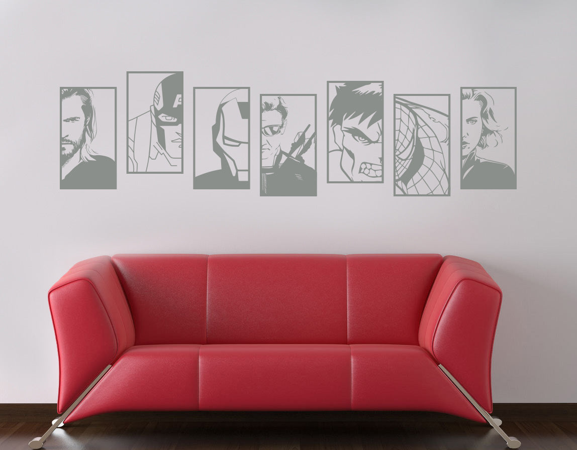 Super Heros PORTRAITS Wall Sticker Decal Stencil Silhouette ST337
