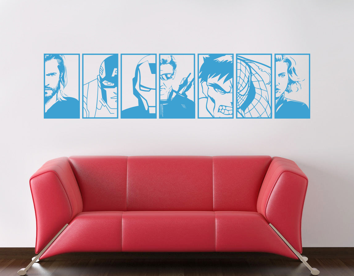 Super Heros PORTRAITS Wall Sticker Decal Stencil Silhouette ST337