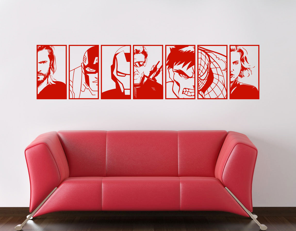 Super Heros PORTRAITS Wall Sticker Decal Stencil Silhouette ST337