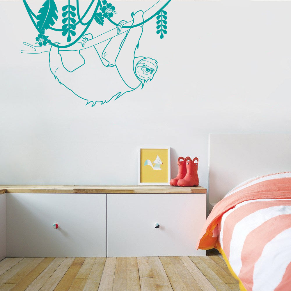 SLOTH Tree Branch Jungle Wall Sticker Decal Stencil Silhouette ST340