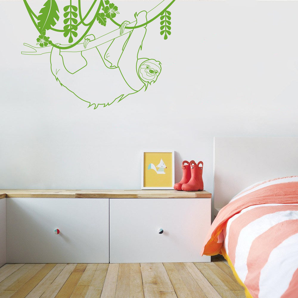 SLOTH Tree Branch Jungle Wall Sticker Decal Stencil Silhouette ST340