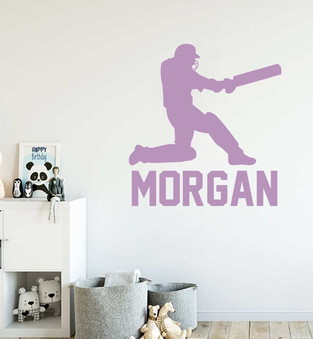 CRICKET PLAYER Personalized  Wall Sticker Decal For Kids ST408