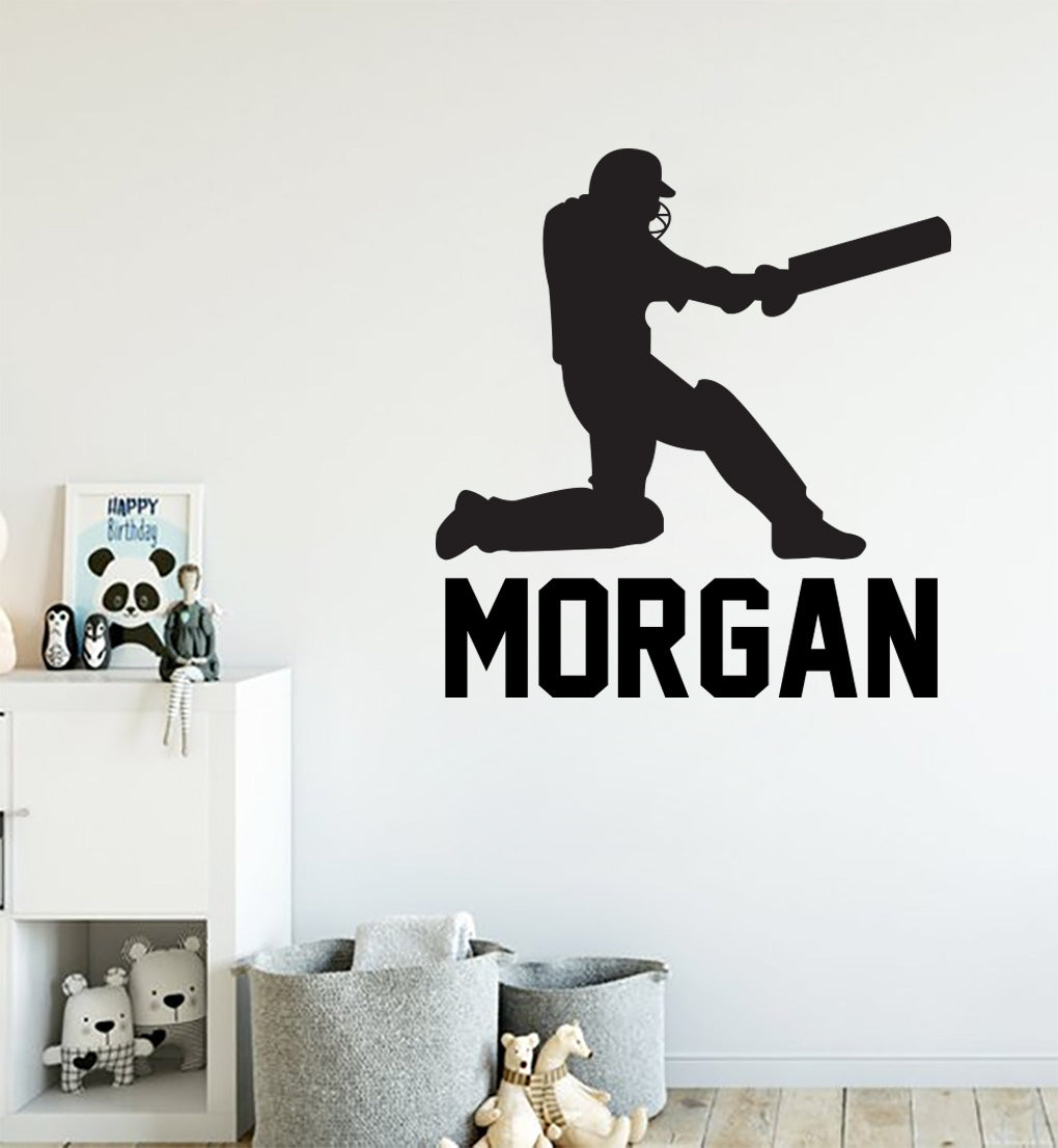 CRICKET PLAYER Personalized  Wall Sticker Decal For Kids ST408
