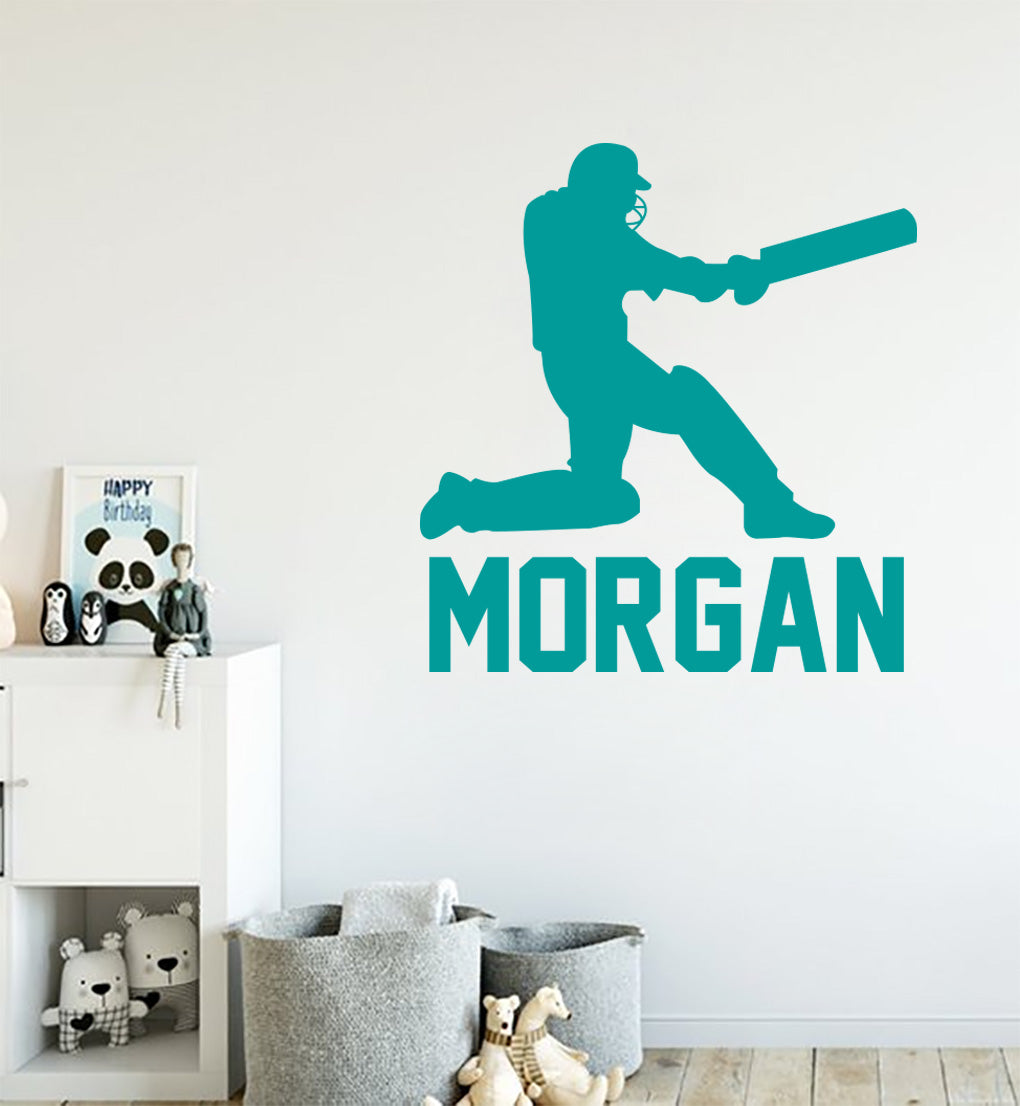 CRICKET PLAYER Personalized  Wall Sticker Decal For Kids ST408