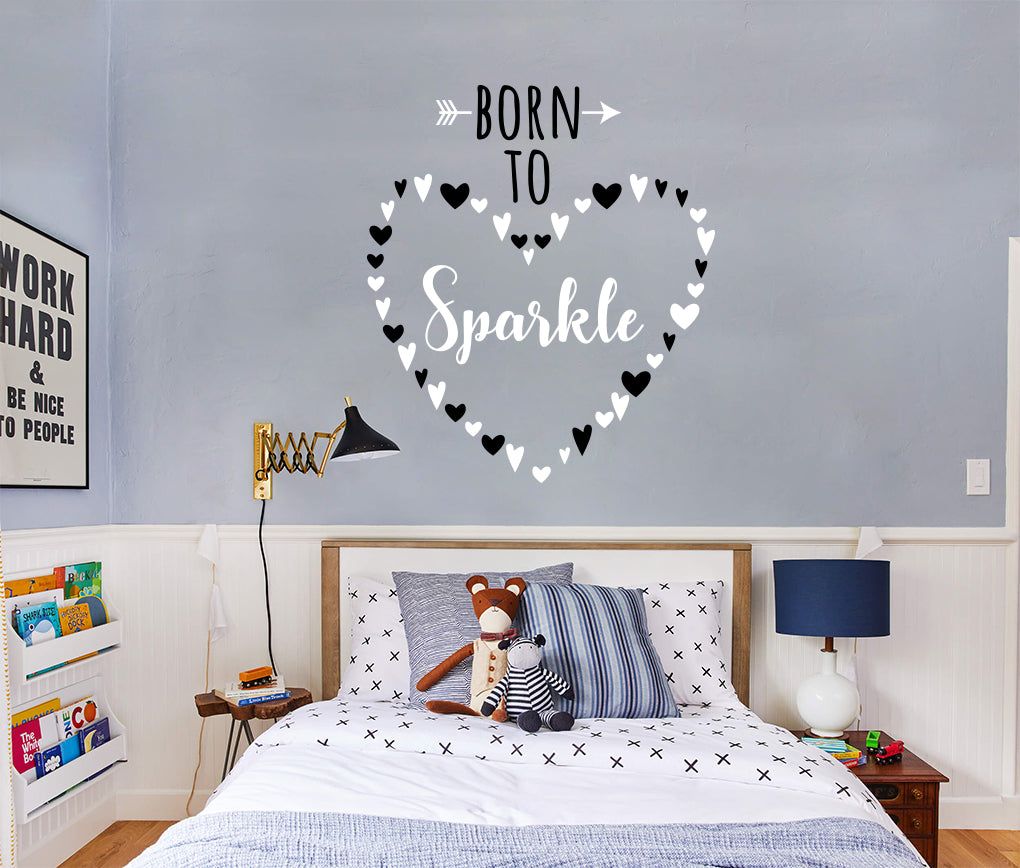 Born To Sparkle Hearts Wall Sticker Decal Stencil Silhouette ST409