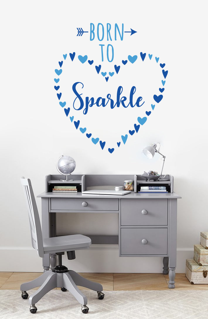 Born To Sparkle Hearts Wall Sticker Decal Stencil Silhouette ST409