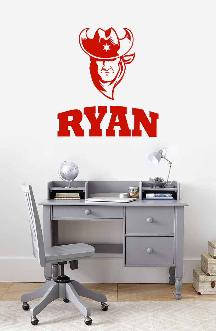 Cowboy personnalisé nom personnalisé sticker mural autocollant pochoir Silhouette ST411