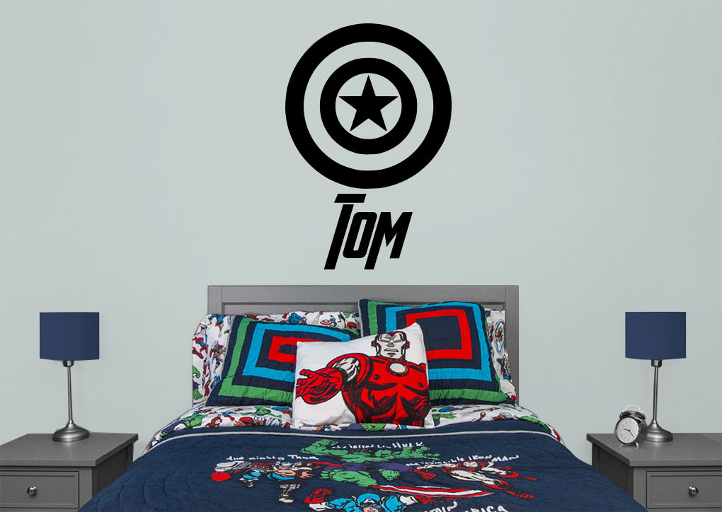 Captain America Shield Superhero Personalized Wall Sticker Decal Stencil Silhouette ST420