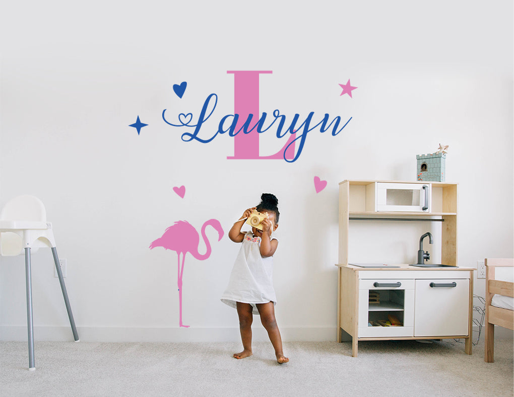 Personalized Flamingo Bi-Color Letters Wall Sticker Decal Stencil ST426