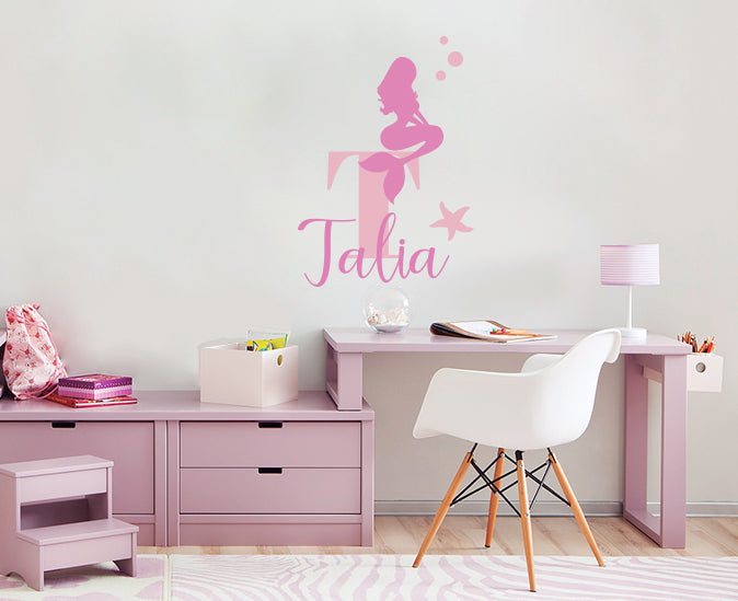 The Little Mermaid Personalized Bi-Color Letters Wall Sticker Décalque Pochoir ST427