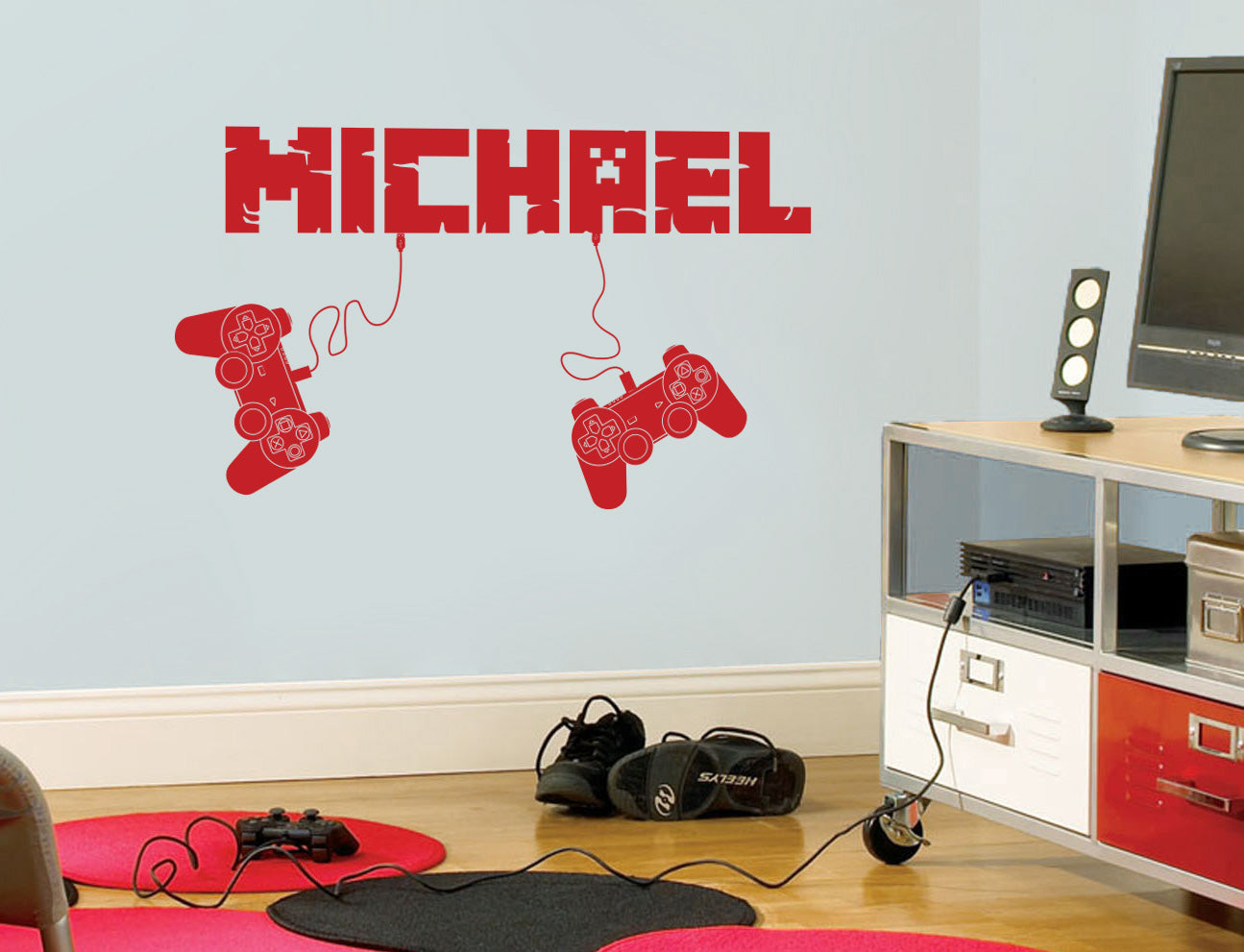 Gamers Controllers Video Game Room Personalized Wall Sticker Decal Stencil Silhouette ST429