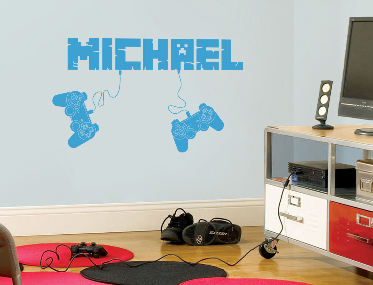 Gamers Controllers Video Game Room Personalized Wall Sticker Decal Stencil Silhouette ST429