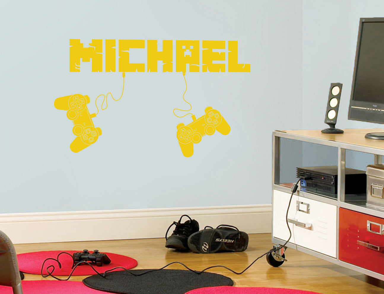 Gamers Controllers Video Game Room Personalized Wall Sticker Decal Stencil Silhouette ST429