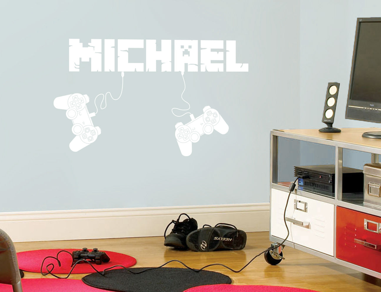 Gamers Controllers Video Game Room Personalized Wall Sticker Decal Stencil Silhouette ST429