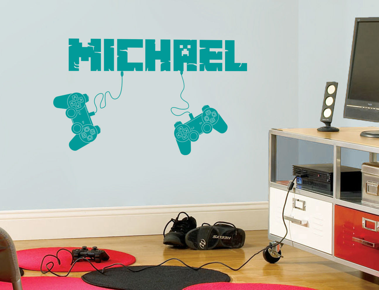 Gamers Controllers Video Game Room Personalized Wall Sticker Decal Stencil Silhouette ST429