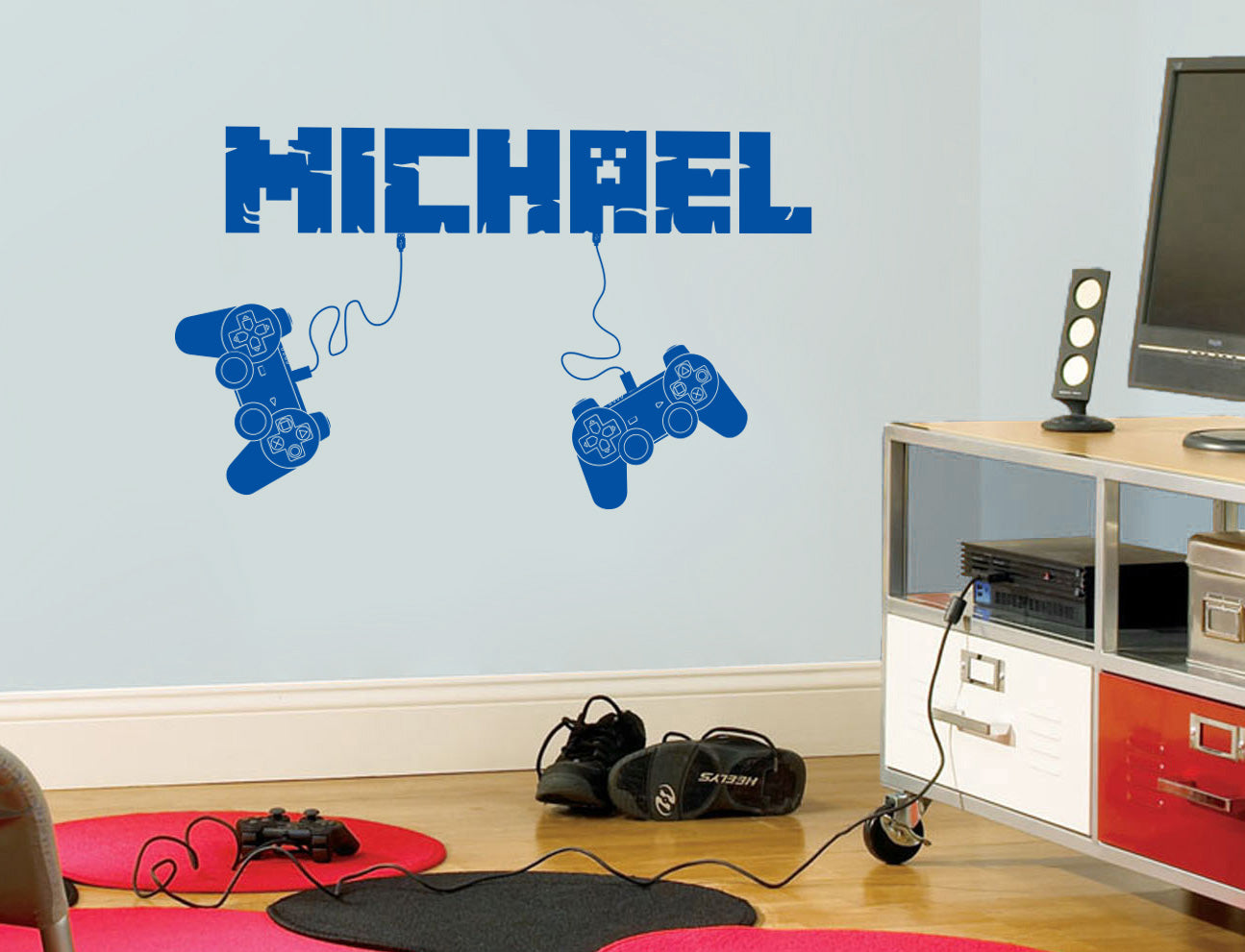 Gamers Controllers Video Game Room Personalized Wall Sticker Decal Stencil Silhouette ST429