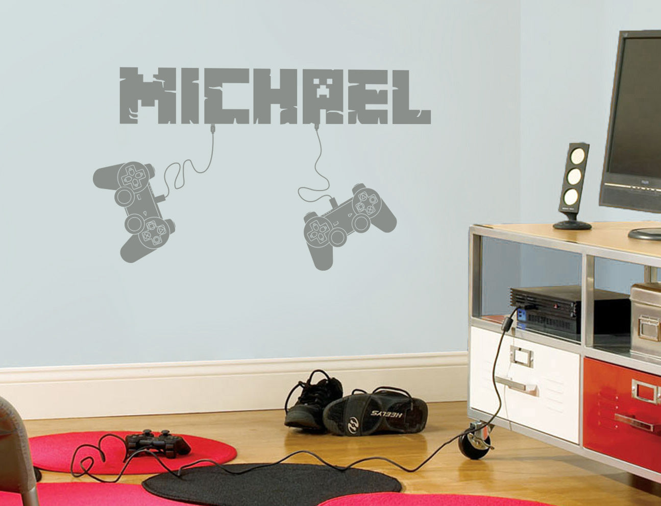 Gamers Controllers Video Game Room Personalized Wall Sticker Decal Stencil Silhouette ST429