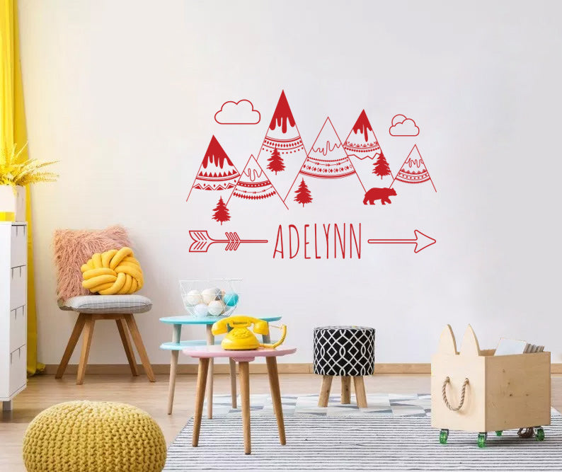 Indian Mountains Personalized Wall Sticker Decal Stencil Silhouette ST430