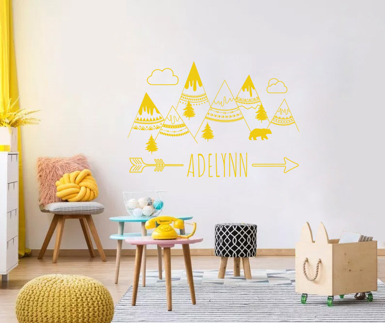 Indian Mountains Personalized Wall Sticker Decal Stencil Silhouette ST430