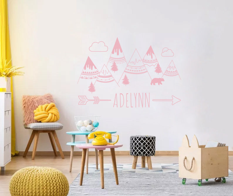 Indian Mountains Personalized Wall Sticker Decal Stencil Silhouette ST430