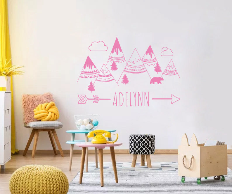 Indian Mountains Personalized Wall Sticker Decal Stencil Silhouette ST430