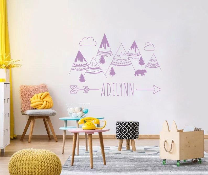 Indian Mountains Personalized Wall Sticker Decal Stencil Silhouette ST430
