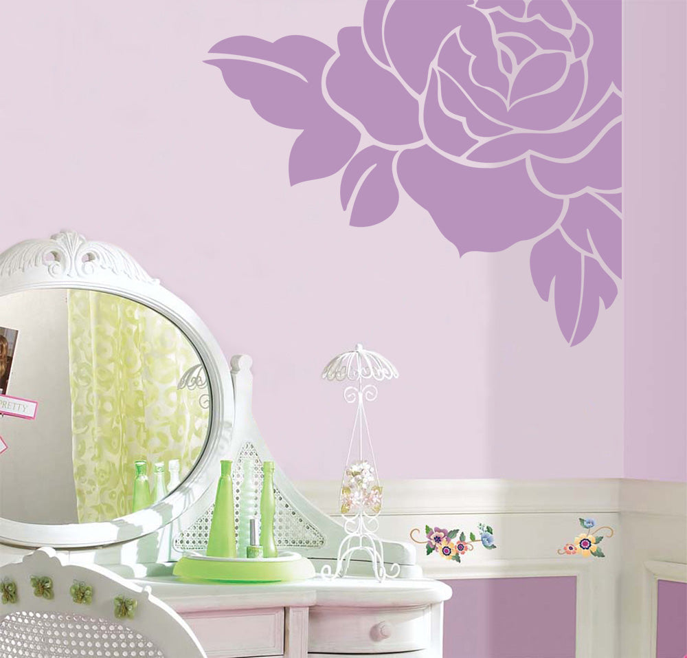 COIN ROSE Mur Autocollant Décalque Stencil Silhouette ST52