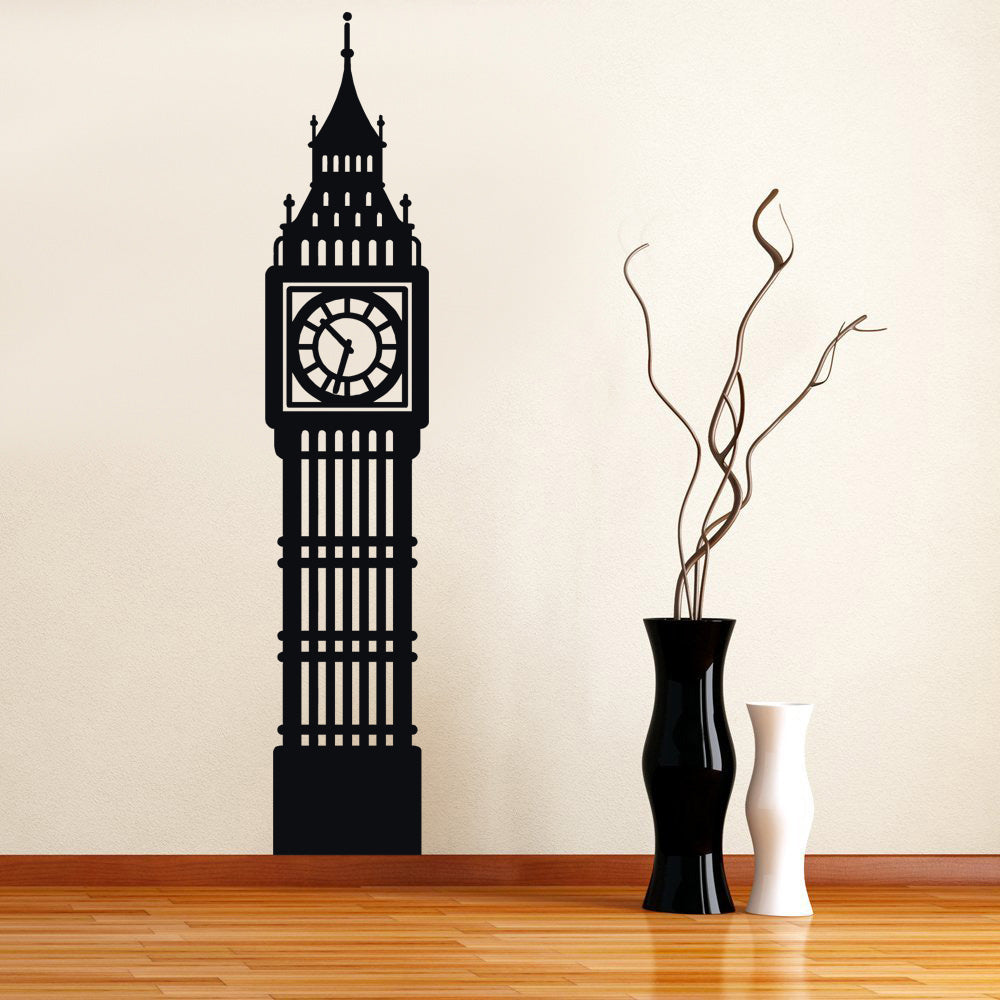 Clock Building Wall Sticker Decal Stencil Silhouette ST57