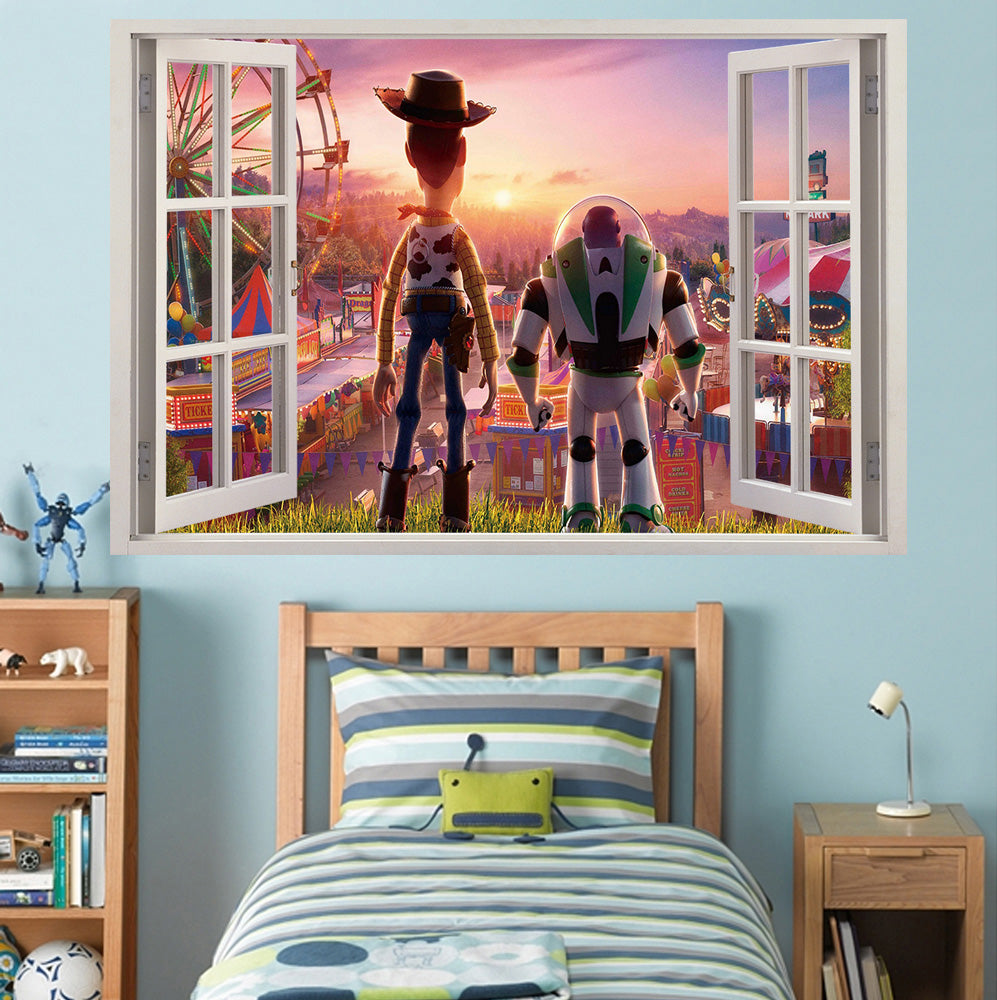 Autocollant mural de fenêtre Toy Story Buzz Woody 3D W087