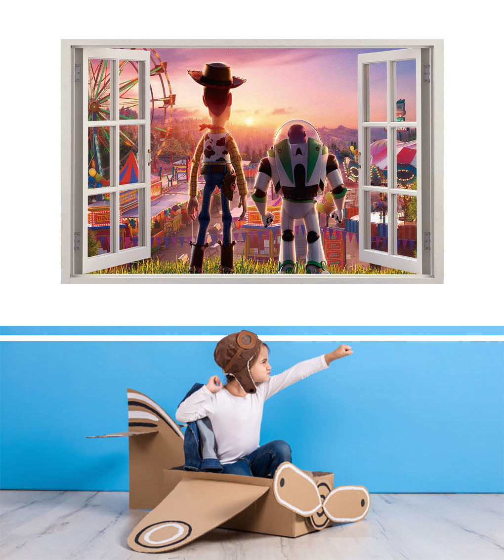 Autocollant mural de fenêtre Toy Story Buzz Woody 3D W087