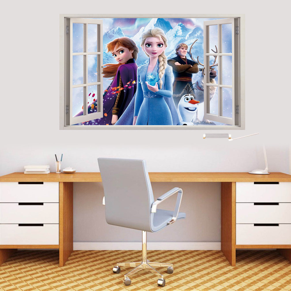 Sticker mural fenêtre 3D personnages congelés W113