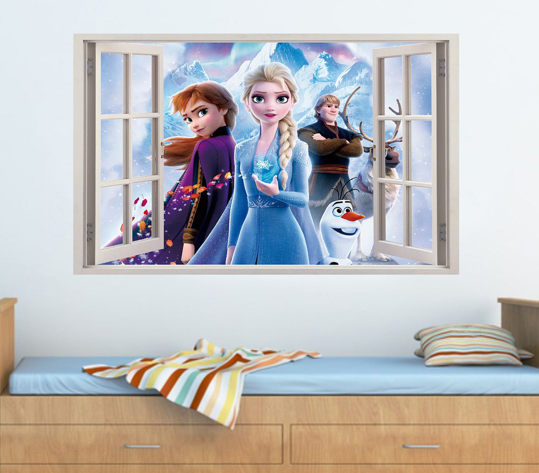 Sticker mural fenêtre 3D personnages congelés W113