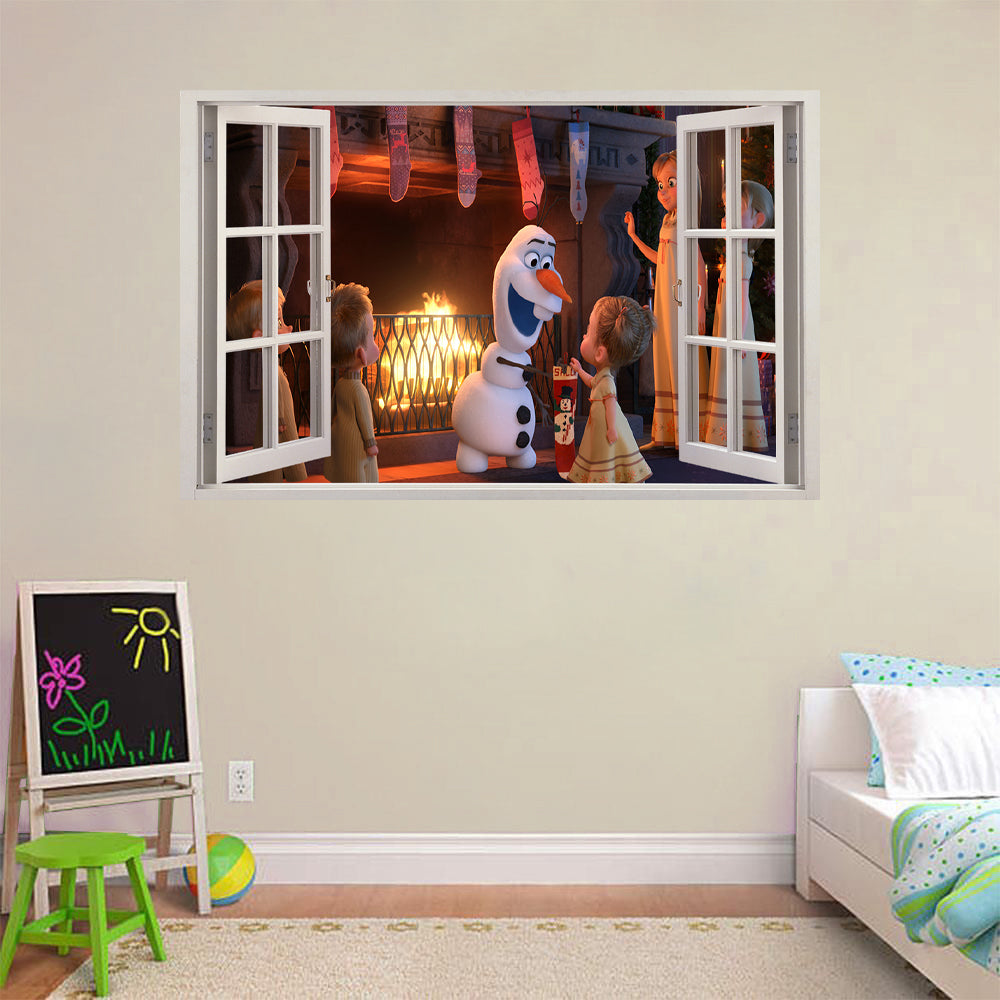 Sticker mural fenêtre Frozen Olaf 3D W114