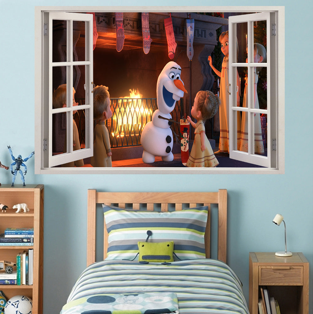 Sticker mural fenêtre Frozen Olaf 3D W114