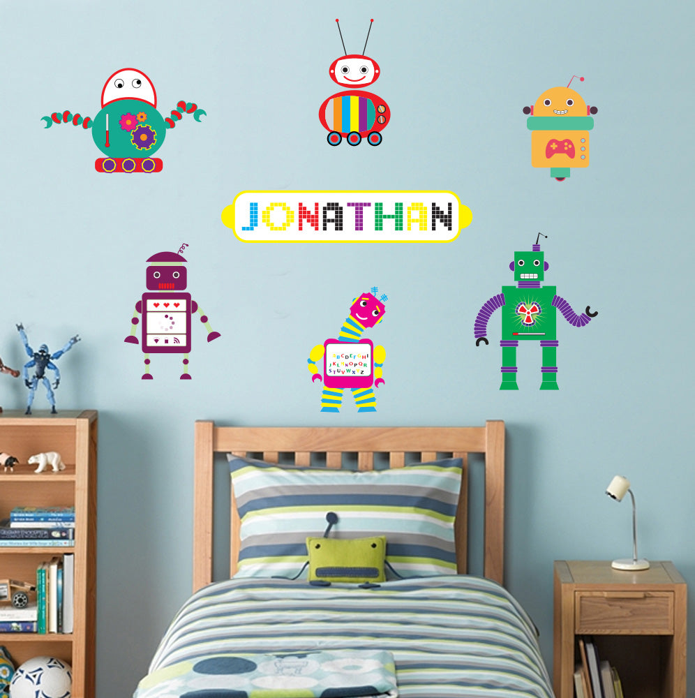 Kids Robots Personalized Custom Name Wall Sticker Decal WC103