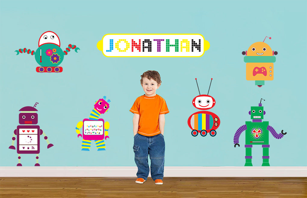 Kids Robots Personalized Custom Name Wall Sticker Decal WC103