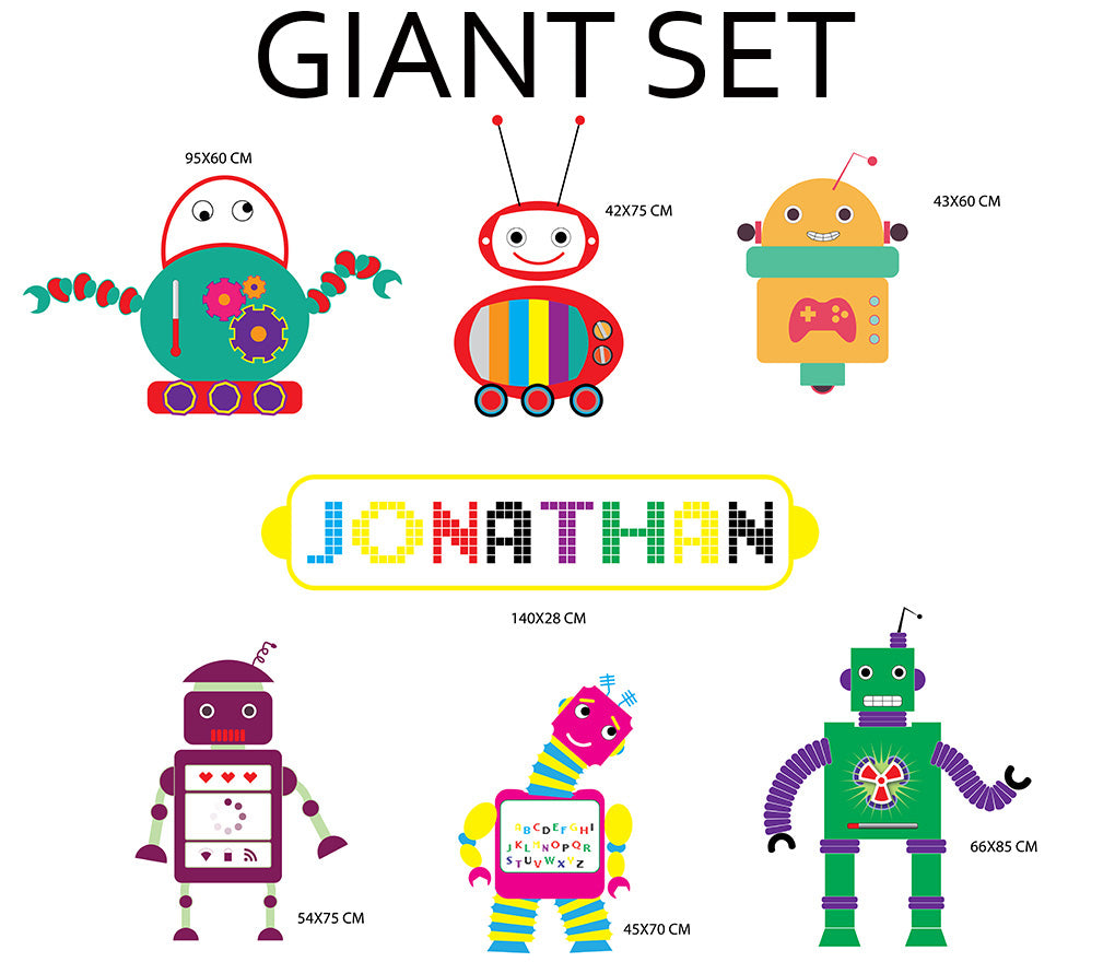 Kids Robots Personalized Custom Name Wall Sticker Decal WC103