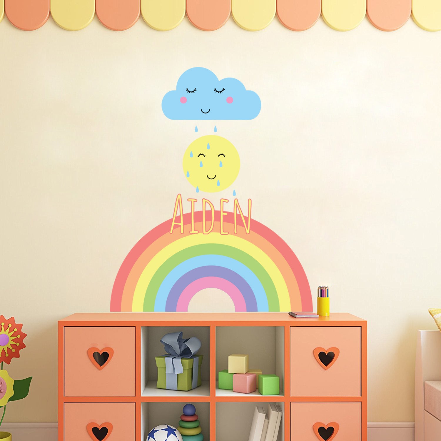 Kids Rainbow Sun Personalized Custom Name Wall Sticker Decal WC108