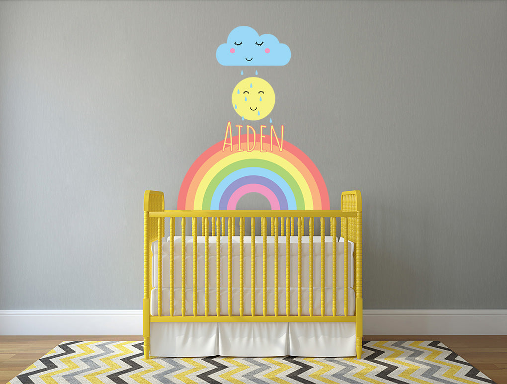 Kids Rainbow Sun Personalized Custom Name Wall Sticker Decal WC108