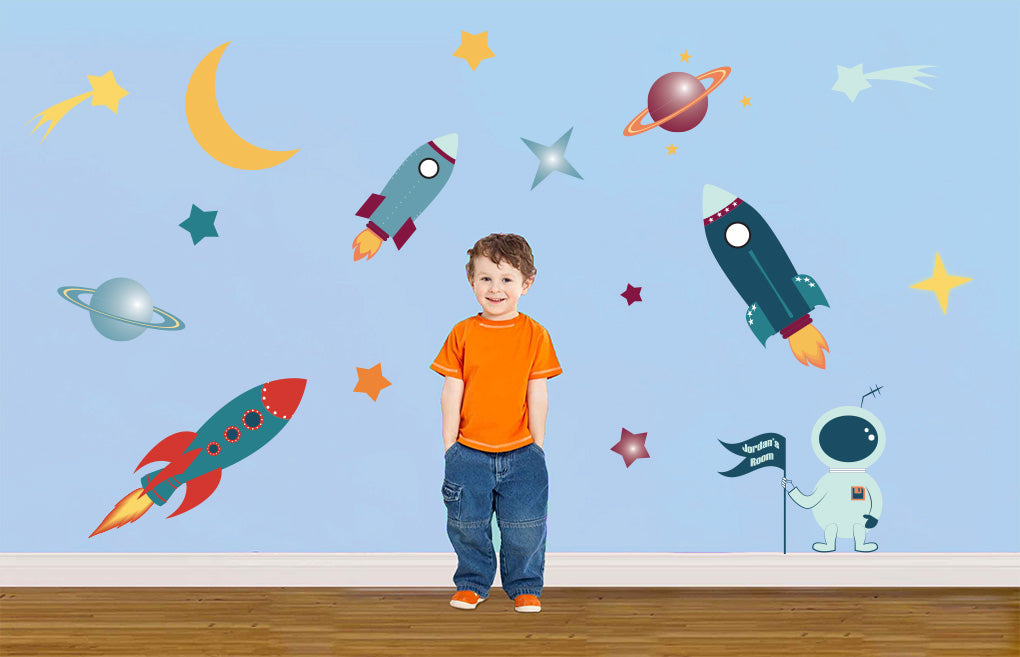 Rockets & Planets Personalized Custom Name Wall Sticker Decal WC110