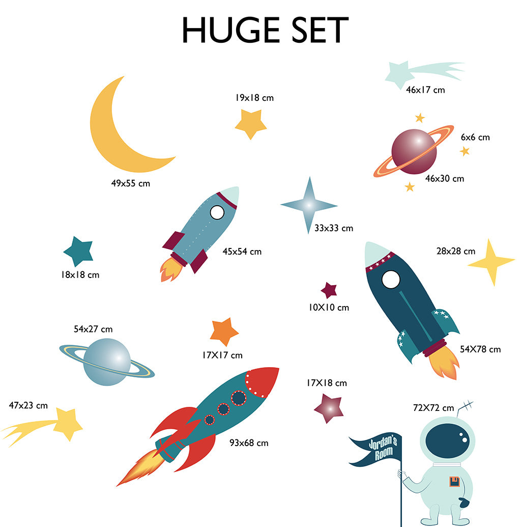 Rockets & Planets Personalized Custom Name Wall Sticker Decal WC110